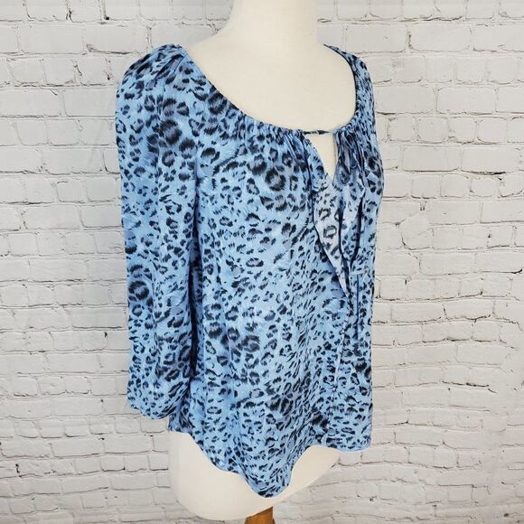 REBECCA TAYLOR Blue Chaetah Print Flowy Blouse 0 - Picture 2 of 6
